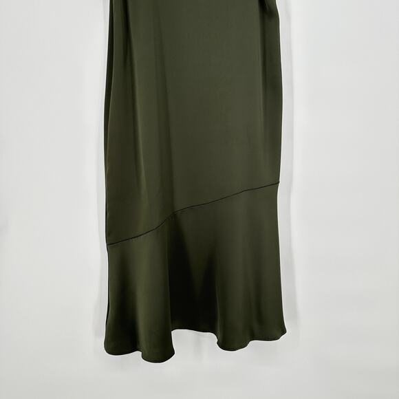 Sam Edelman Green Satin Spaghetti Strap V Neck Womens Midi Slipdress Sz 6 - Picture 4 of 7